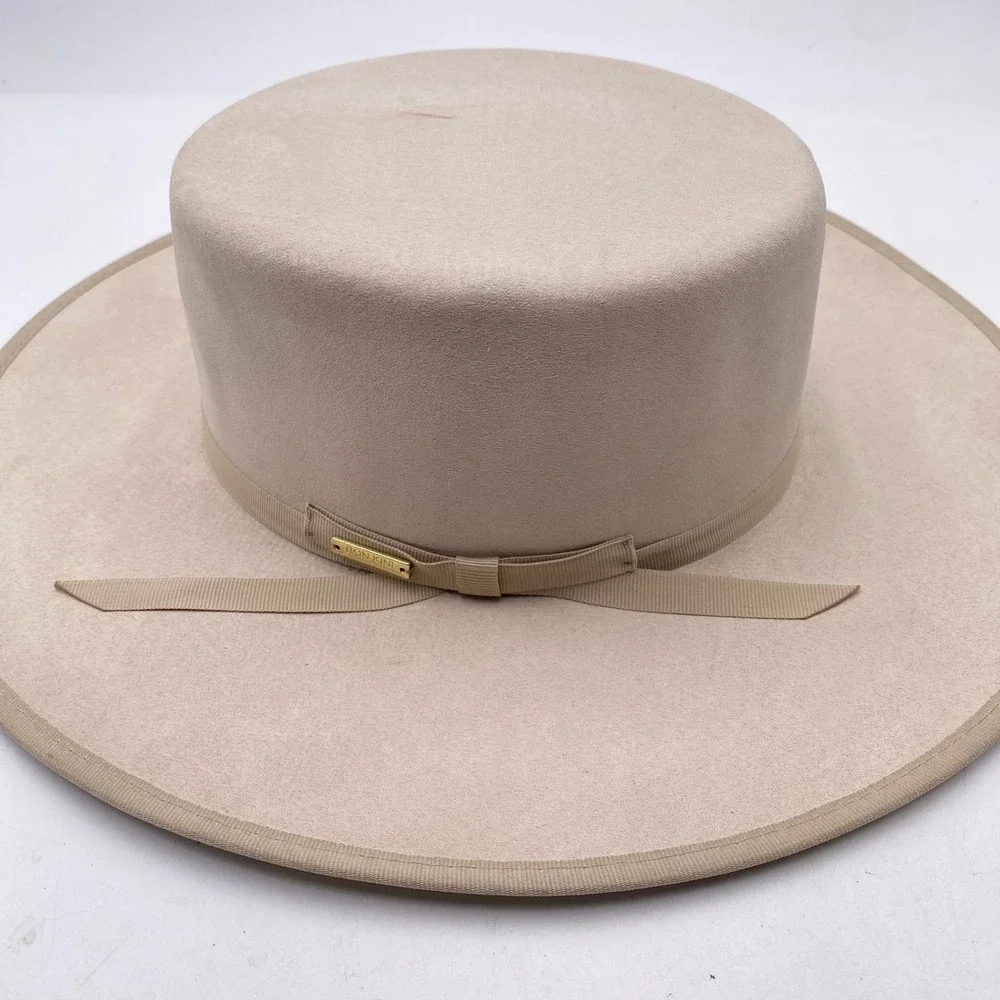 Bon Kini Caribbean Swimwear Wide Brim Bolero Hat Medium Beige Felt Gold Logo SEO